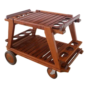 Tricomfort Solid Rosewood Large Wheel Outdoor Indoor Serving Cart Made in France