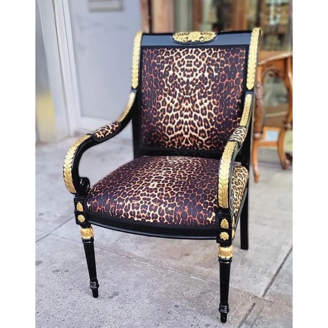 1970s Leopard French Armchair Gold Leaf Chair Furniture Animal Print For Sale - Image 4 of 4