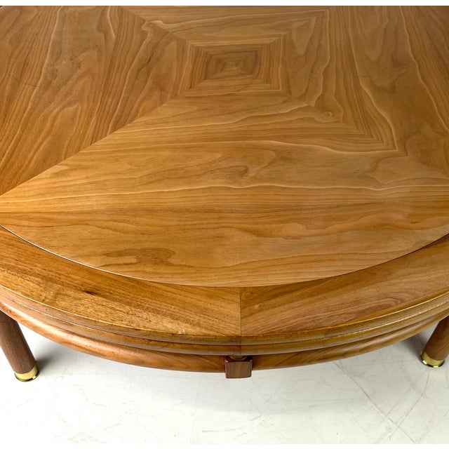 Mid-Century Modern "Medallion Limited" Four-Pie Wood Coffee Table With Brass Ferrules For Sale - Image 10 of 13