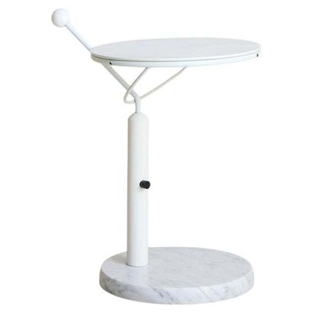 Vintage French Postmodern White Metal + Marble Adjustable Side Table For Sale