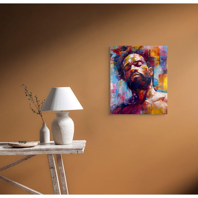 Early 21st Century Soul Searching by Jon Wassom | Mixed Media on Canvas Portrait of a man with vibrant colors. For Sale - Image 5 of 5