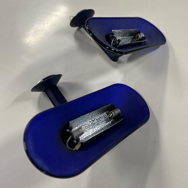 Pair of blue jill uplighters designed by perry king, santiago miranda and gianluigi arnaldi for arteluce in 1978. These...