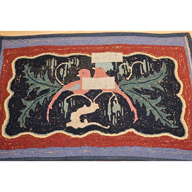 Vintage American Hand Hooked Rug, Folk Art, Two Lovebirds in a Tree Design, 2x3 For Sale - Image 13 of 17