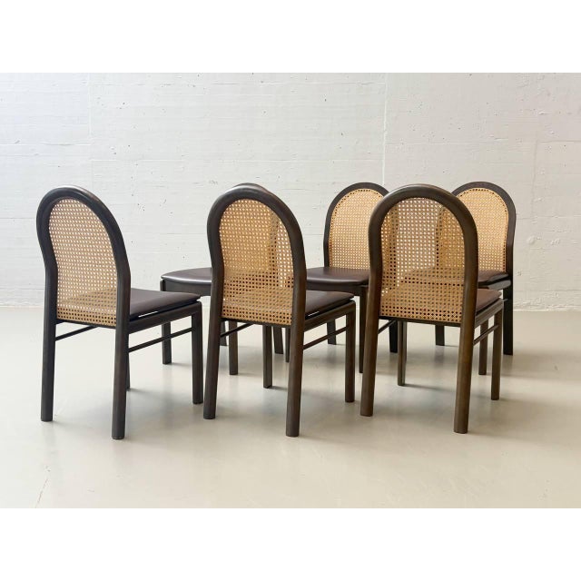 Dietiker Chairs with Wicker and Leather Seats by Dietiker, 1980s, Set of 6 For Sale - Image 4 of 16