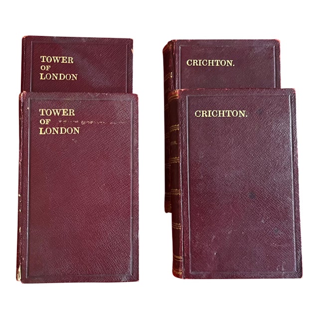 Fine Bindings - Books by William Harrison Ainsworth "The Tower of London" & "Crichton" - 4 Volumes For Sale