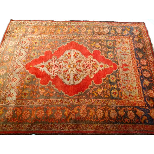 19th Century Turkish Oushak Area Rug, Hand-Knotted Wool, Red & Ivory, 5' x 6' For Sale - Image 11 of 11