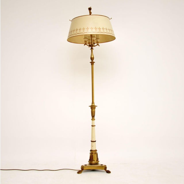 Antique French Neoclassical Tole floor lamp & original Tole shade in an ivory colour, dating from around the 1900-1920...