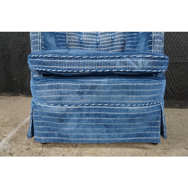 Mid 20th Century Tufted Blue Upholstered Library Club Lounge Chair & Ottoman For Sale - Image 11 of 18