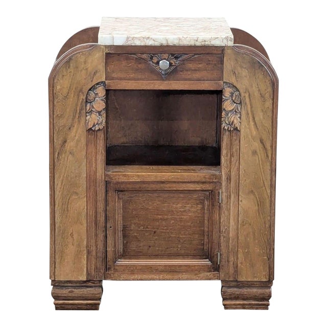 Antique Deco Nightstand With Marble Top For Sale