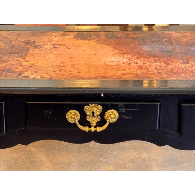 Early 19th Century French Ebonized Bureau Plat With Leather Top For Sale - Image 10 of 16