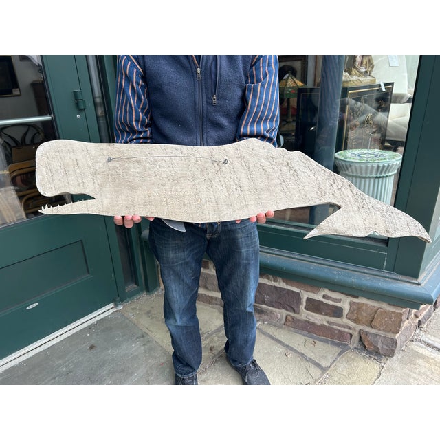 White Large Hand Carved & Painted Wall Sculpture of a Whale For Sale - Image 8 of 13