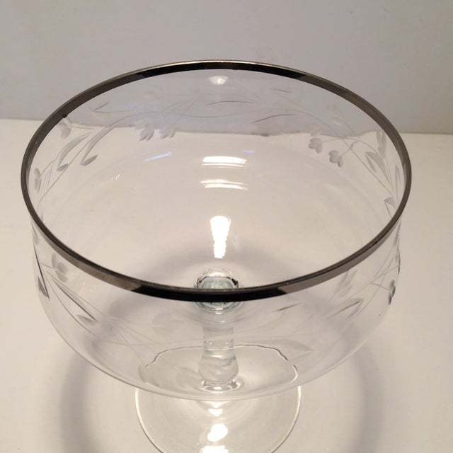 Platinum Rim Floral Etched Crystal Pedestal Bowl For Sale - Image 10 of 11