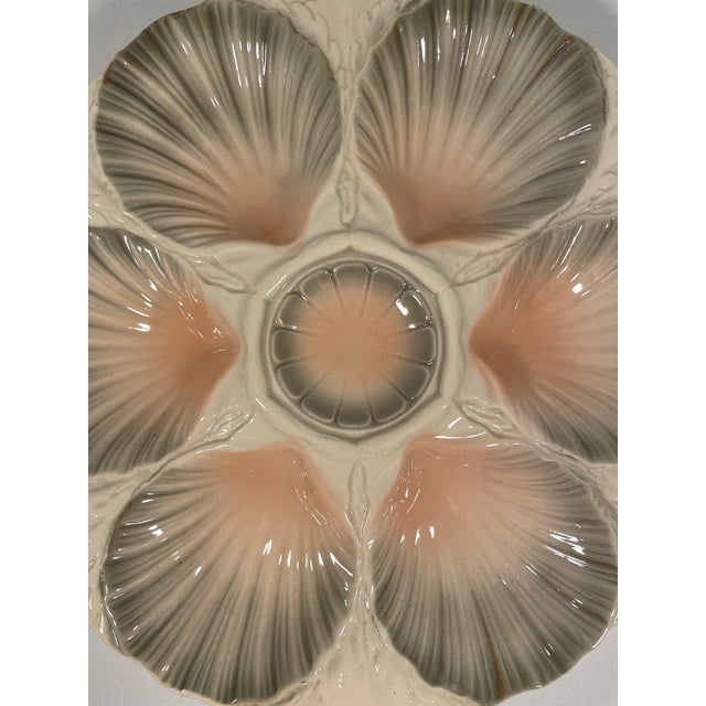 De Sarreguemines 1920s French Sarreguemines Majolica Oyster Plate For Sale - Image 4 of 11