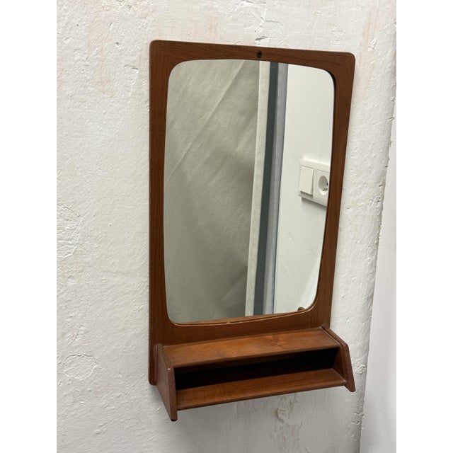 Danish teak wall mirror with shelf, vintage • Origin: Denmark, Danish vintage / mid‑century style • Material: teak wood •...