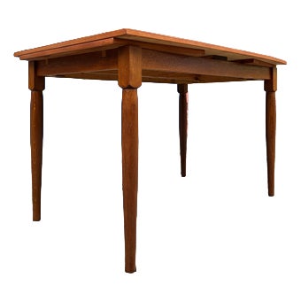 Extendable Teak Dining Table with Oak Legs For Sale