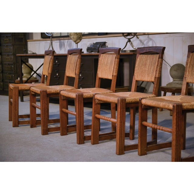 Oak and Rush Chairs in the style of Charles Dudouyt, 1950s, Set of 5 For Sale - Image 6 of 18