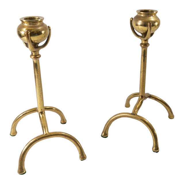 20th Century Pair of Arts and Crafts Bronze Candlesticks For Sale