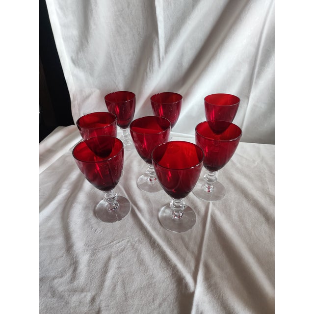 Art Deco Vintage Ruby Red and Clear Wine Glasses For Sale - Image 3 of 6