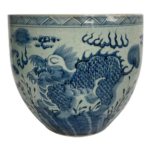 Mid 20th Century Large Chinese Blue & White Fish Bowl