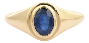 Chic 14k Gold Blue Sapphire Contemporary Signet Ring Size 7
