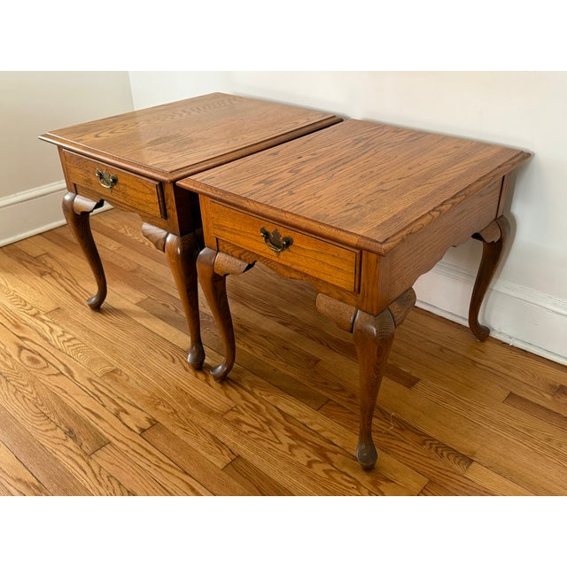 Broyhill Late 20th Century Broyhill Oak Queen Anne Side Tables For Sale - Image 4 of 16