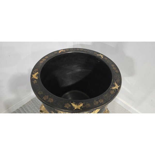 A superb and impressive paper mache jardinere on original stand, gilded painting, in excellent original condition. 36"...