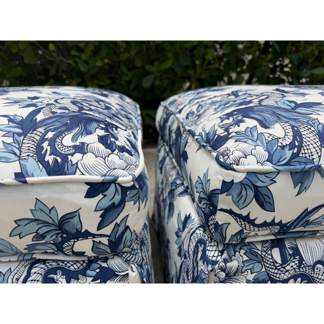 Vintage Baker Ottomans Upholstered in Ralph Lauren Nanking Dragon Fabric, a Pair For Sale In Naples, FL - Image 6 of 15