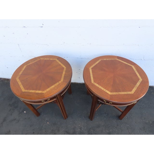 Lane Hollywood Regency Inlay Side End Tables a Pair 3739 For Sale - Image 15 of 18