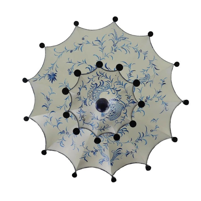 Metal Vintage Two Tiers Upside Down Umbrella Ceiling Chandelier With Bells, White/ Blue in Arabasic Design Style For Sale - Image 7 of 9