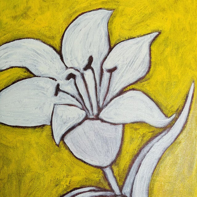 Set of Six Original Framed Flower Paintings, Bright Botanical Wall Art, Oil on Canvas in Bamboo Frame Palm Beach For Sale - Image 4 of 7