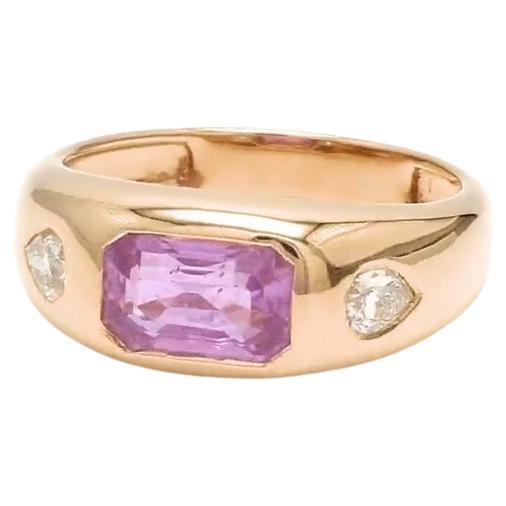 Early 21st Century Natural 0.48 cts pink sapphire & 0.10 cts diamond ring in 14k gold For Sale - Image 5 of 18