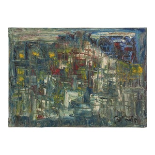 Yaakov Loebel, Israeli Cityscape Abstract Expressionist Oil Painting Yaacov Kuba Leibel For Sale