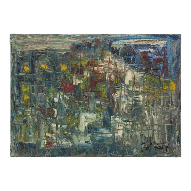 Yaakov Loebel, Israeli Cityscape Abstract Expressionist Oil Painting Yaacov Kuba Leibel For Sale