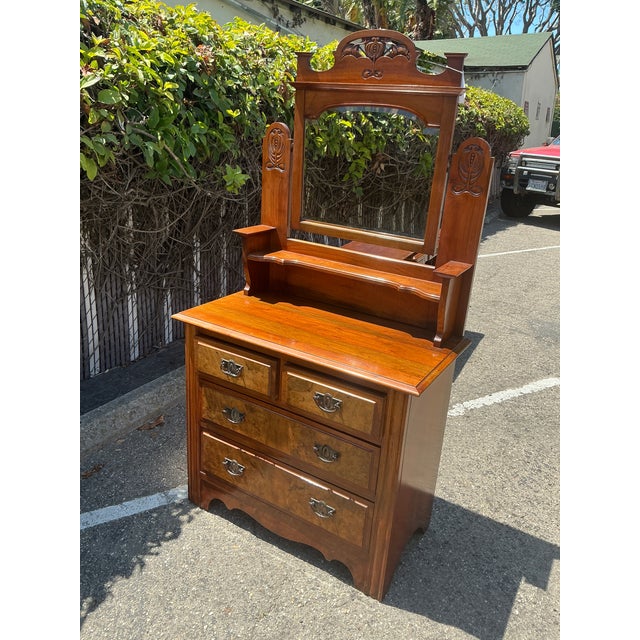 Traditional Vintage Carved Wood Dresser With Mirror For Sale - Image 3 of 8