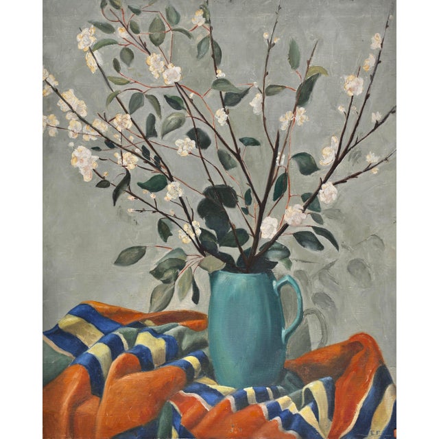 Realism Original Still Life Cherry Blossoms-Signed-1940's For Sale - Image 3 of 3