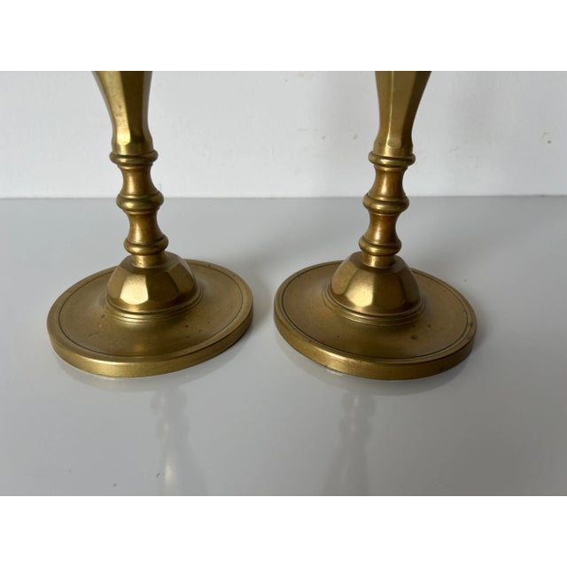 Hollywood Regency 1970s Matching Brass Candle Holders- a Pair For Sale - Image 3 of 12