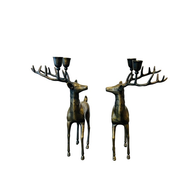 Mid 20th Century Vintage Mid-Century Modern Brass Sculptural Candelabras – Figurative Brass Art Decor For Sale - Image 5 of 13