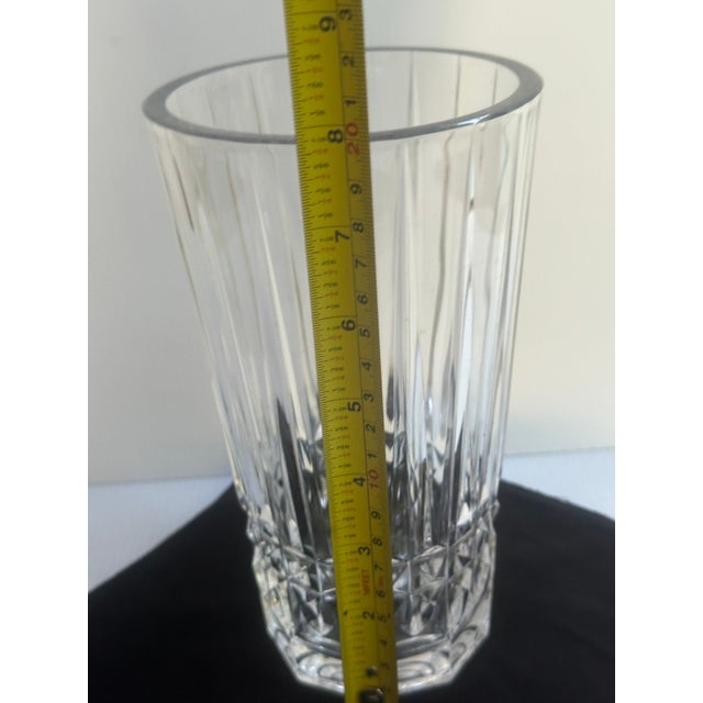Val St. Lambert Belgium Crystal Vase With Vertical Fluting Faceted Diamond Cut Base For Sale - Image 9 of 13