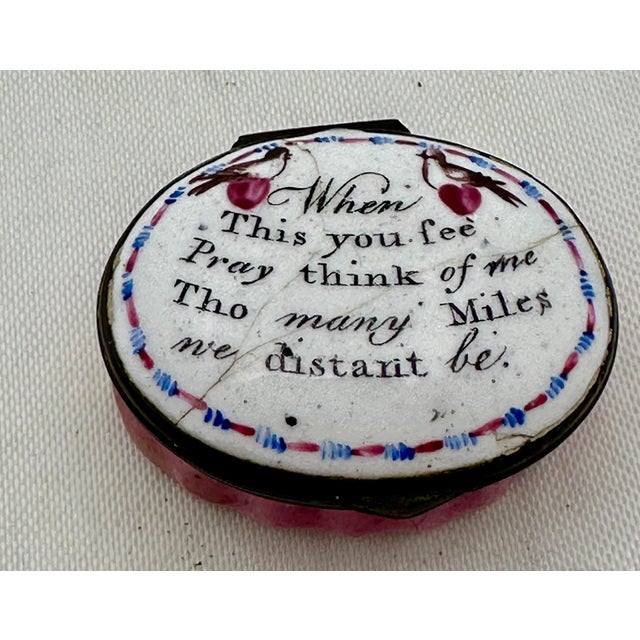 Traditional C 1790 Battersea Bilston Enamel “Think of Me Tho Many Miles Away” - Motto Patch For Sale - Image 3 of 11