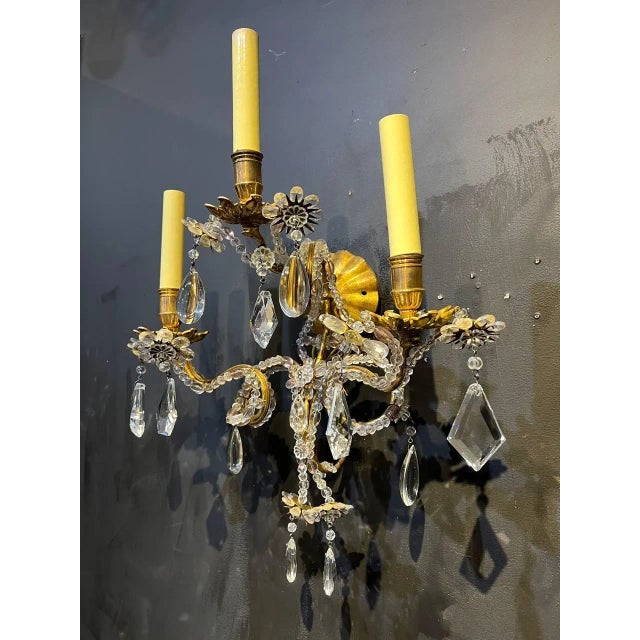 Metal 1930's French Bagues Three Lights Sconces - Set of 2 For Sale - Image 7 of 11
