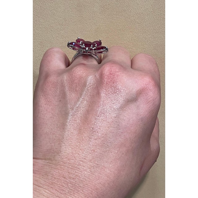 15 Carat Treated Ruby Big Flower Cocktail Ring in 18 Karat White Gold For Sale - Image 11 of 18