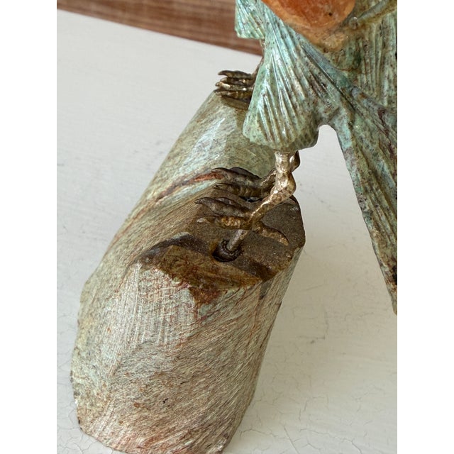 Contemporary Vintage Peruvian Hand-Carved Gemstone Parrot Sculpture With Brass Feet For Sale - Image 3 of 12