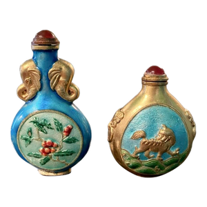 Antique Chinese Enamel Metal Snuff Bottles- Set of 2