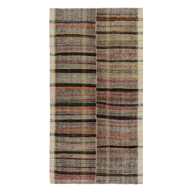 Textile 1950s Vintage Turkish Kilim Rug in Panel Style, Multihued Stripe Patterns For Sale - Image 7 of 7