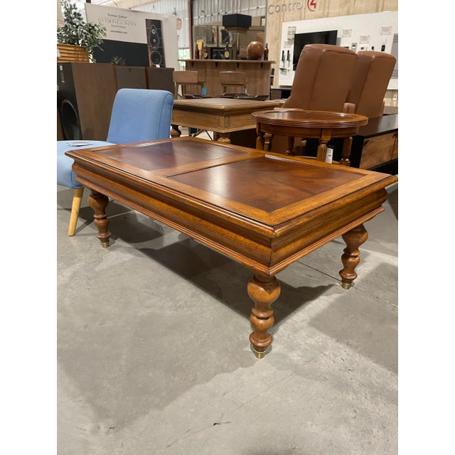 Traditional Thomasville Vintage Burl Wood Coffee Table With Turned Legs For Sale - Image 3 of 9