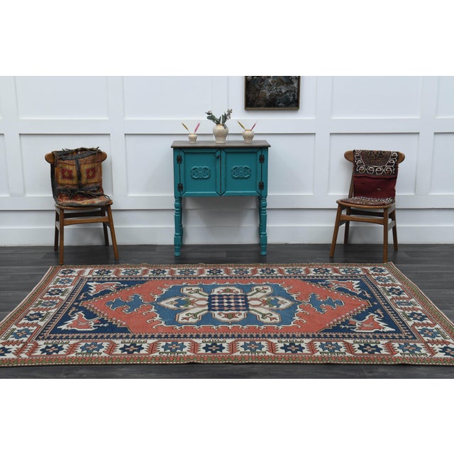 Textile 1970s Vintage Turkish Handmade Wool & Cotton Orange Area Rug For Sale - Image 7 of 11