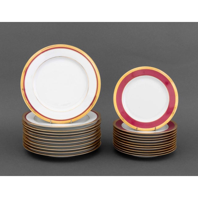 Bernardaud "Madison Carmin" Pattern Porcelain Dinnerware Service for Eleven, each marked "Bernardaud / Limoges / France /...