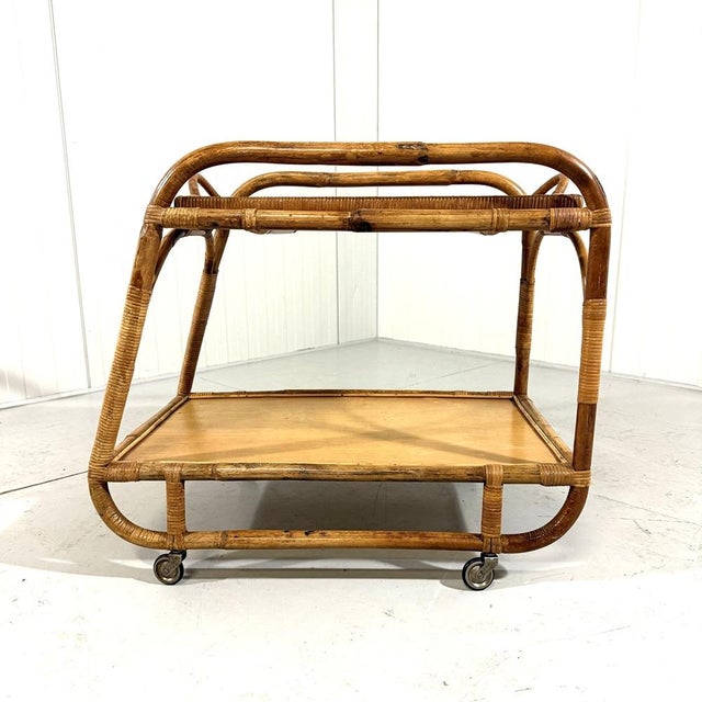 Rattan Trolley with Serving Tray, 1950s For Sale - Image 15 of 17