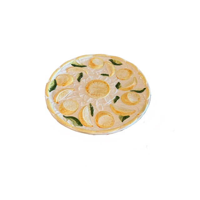 Vintage Portuguese Lemon Majolica Pedestal Cake Stand For Sale In Miami - Image 6 of 9