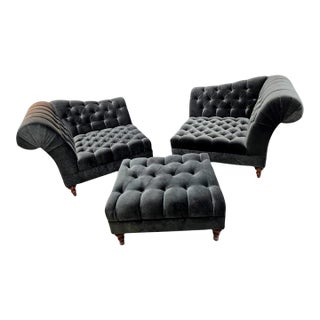 Vintage Chesterfield Style 3 Piece Lounge Set by Bernhardt Salon Interiors Newly Reupholstered For Sale